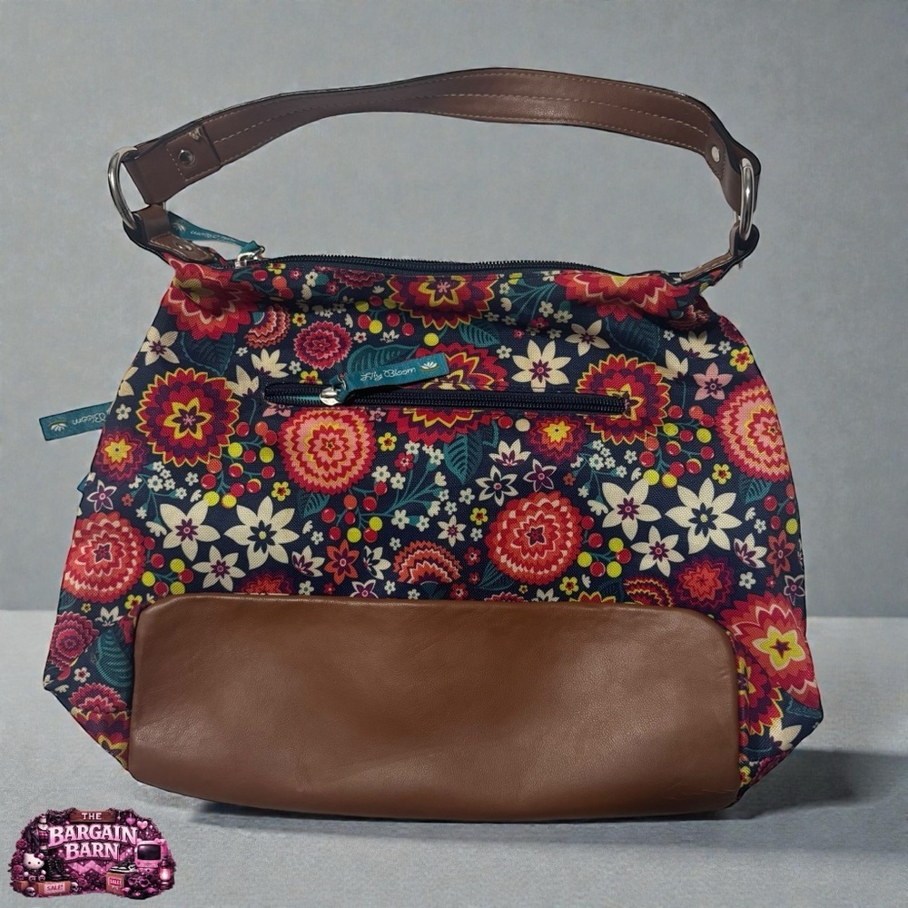Lily Bloom Floral Shoulder Hobo Bag Multicolor Purse Brown Faux Leather Trim - Picture 7 of 8